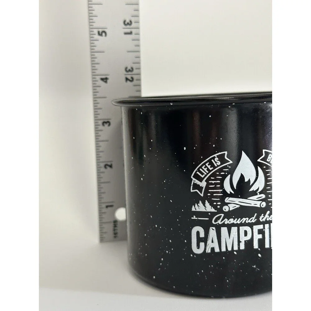 Life Is Better Around The Campfire Enamel Coffee Mug Black Camping Cup